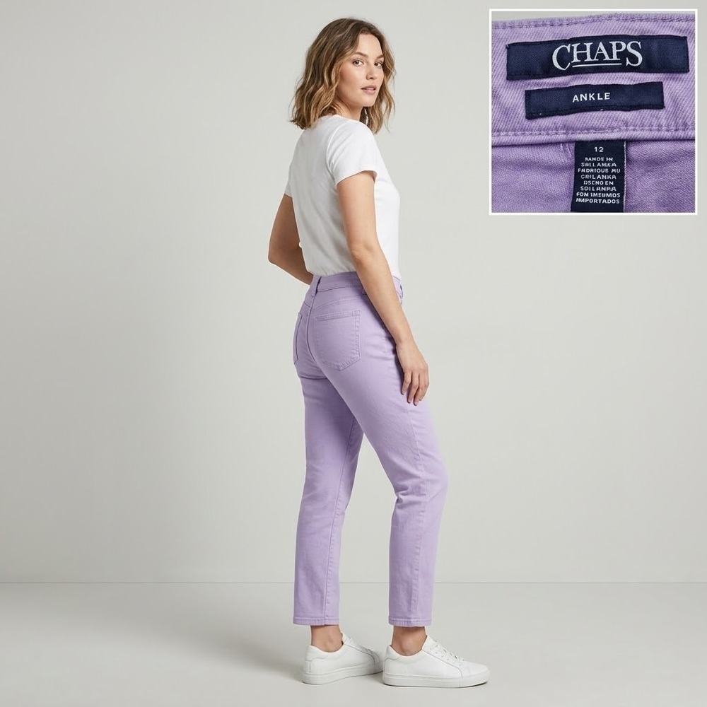 Chaps Ankle Pants Women 12 Purple Solid Stretch Denim Mid Rise Straight Leg